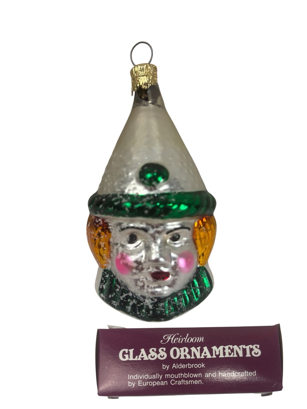 Vintage Alderbrook Heirloom Glass Clown Head Ornament Mouthblown European